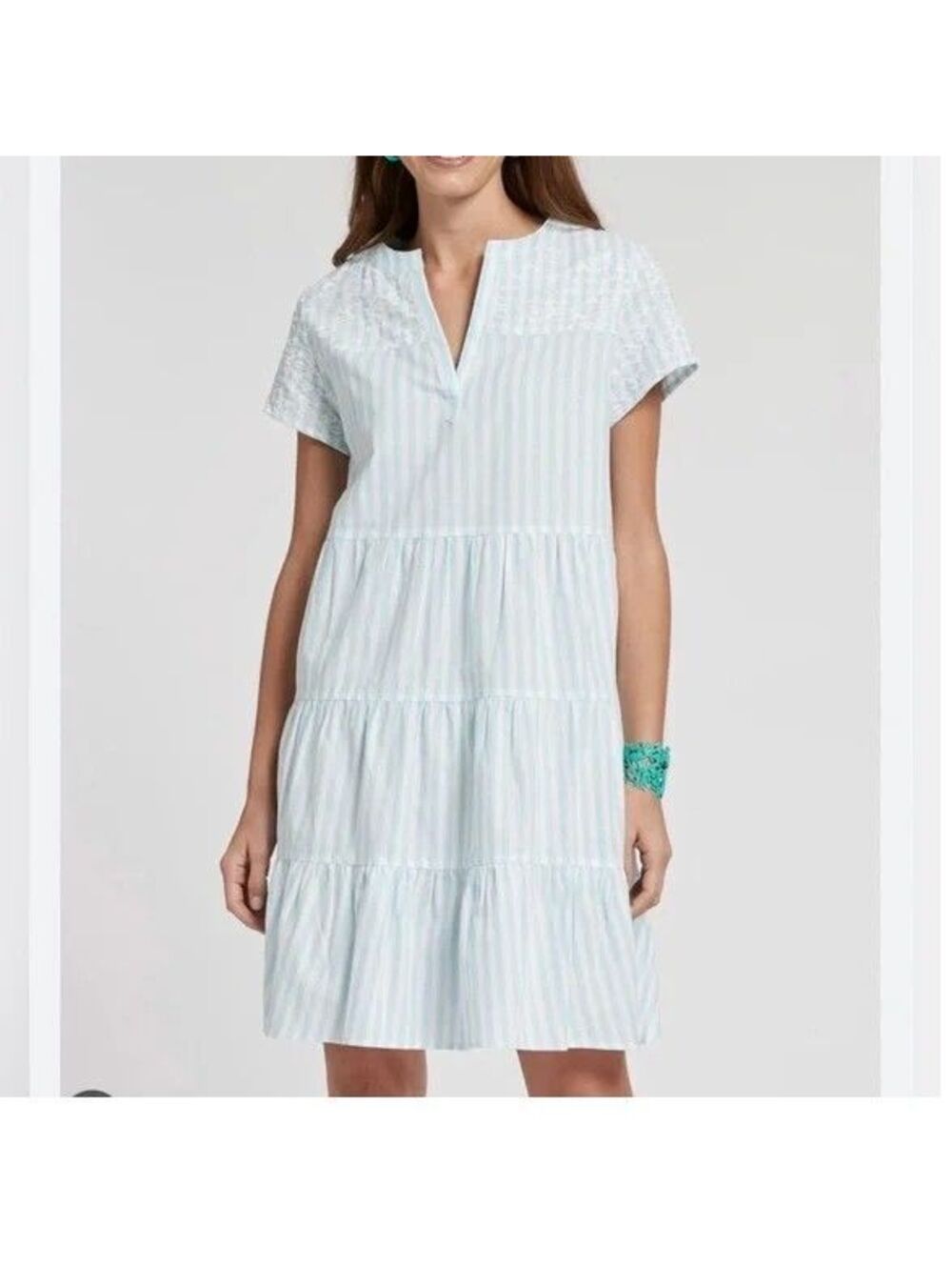 Tyler Boe Tonya Dress Linen Cotton Blue White Striped Tiered Size Small